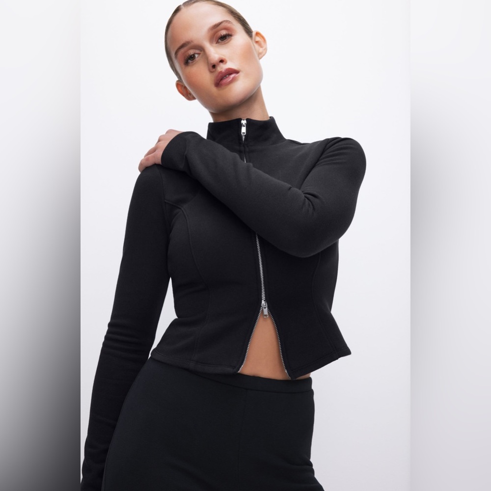Good American Black Zip-Up Sweatshirt